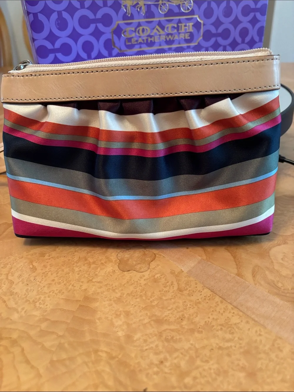 EUC Coach Legacy Satin Striped Legacy Wristlet
